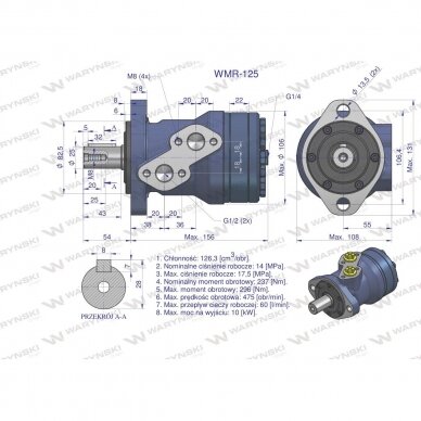 Hidraulinis variklis WMR 125 cm3/aps. (140 barų / maks. 200 barų) Waryński 4