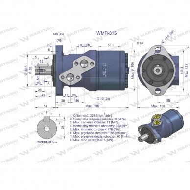 Hidraulinis variklis WMR 315 cm3/aps. (90 barų / maks. 130 barų) Waryński 5