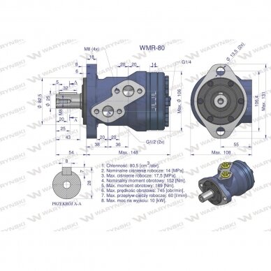 Hidraulinis variklis WMR 80 cm3/aps. (140 barų / maks. 200 barų) Waryński 5