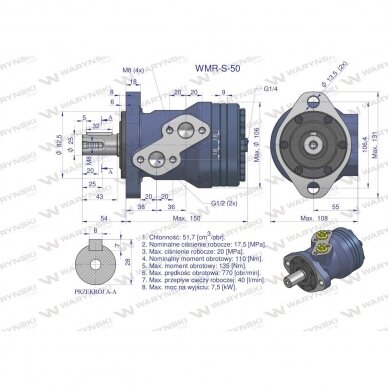 Hidraulinis variklis WMR-S ​​​​50 cm3/aps. (175 bar / maks. 220 bar) Waryński 5