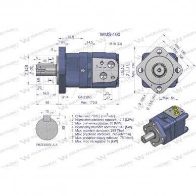 Hidraulinis variklis WMS 100 cm3/aps (175 bar / max.225 bar) Waryński 5