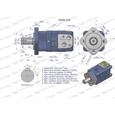 Hidraulinis variklis WMS 200 cm3/aps (160 bar / max.225 bar) Waryński 5