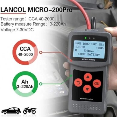Testeris akumuliatoriaus baterijos skaitmeninis MICRO200 2